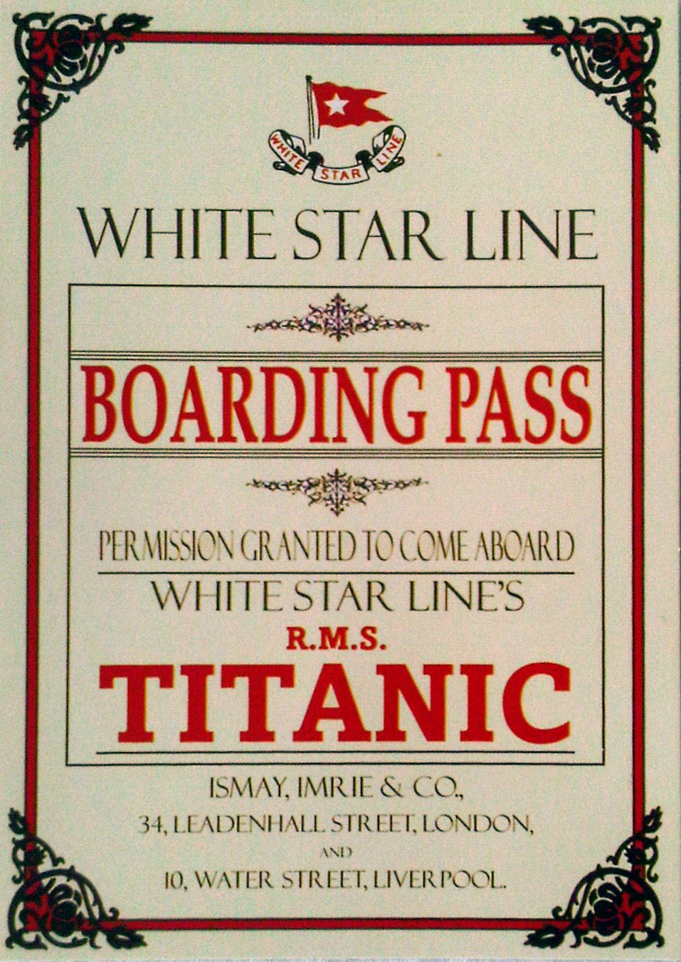 White Star Line Titanic Boarding Pass Postcards (6) - Click Image to Close